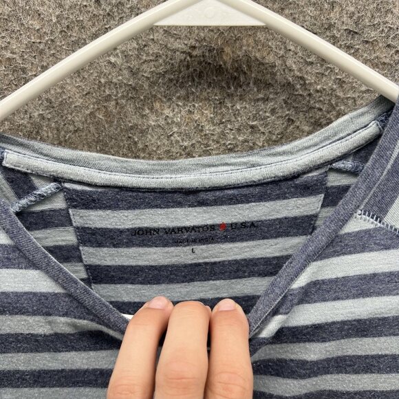 John Varvatos USA Shirt Mens Large Gray Stripe Short Sleeve Crewneck Cotton - Picture 4 of 9